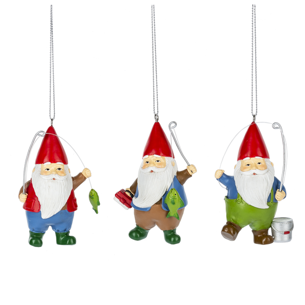 Ornement gnome pêcheur assortiment Midwest