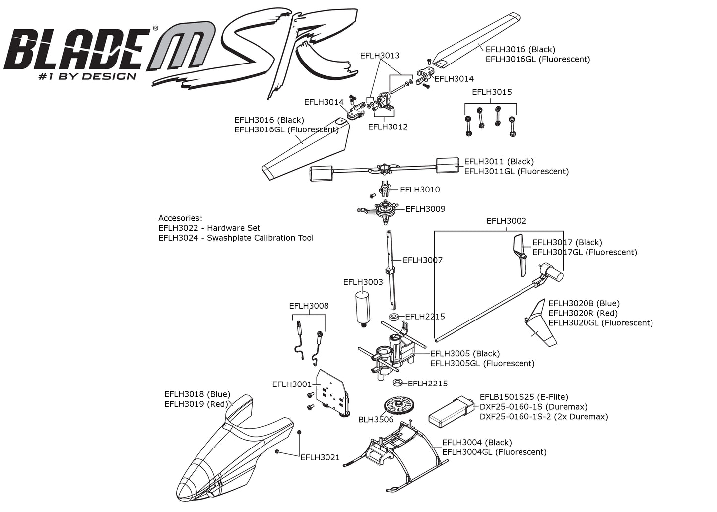 Axe Principal en Carbone EFLH3007 pour hélicoptères BLADE MSR