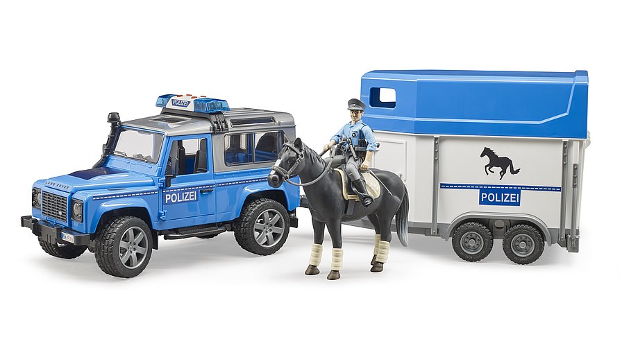 Land Rover Defender police + officier de police à cheval