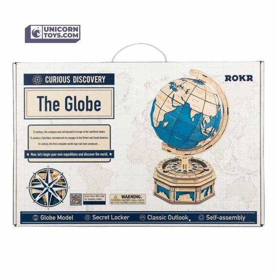 Globe 3d en bois - Terre tournante mécanique